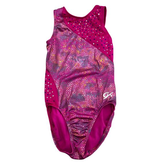 GK Elite Girl's MD Metallic Snake Inspired Pattern With Sequins Leotard - Picture 1 of 4